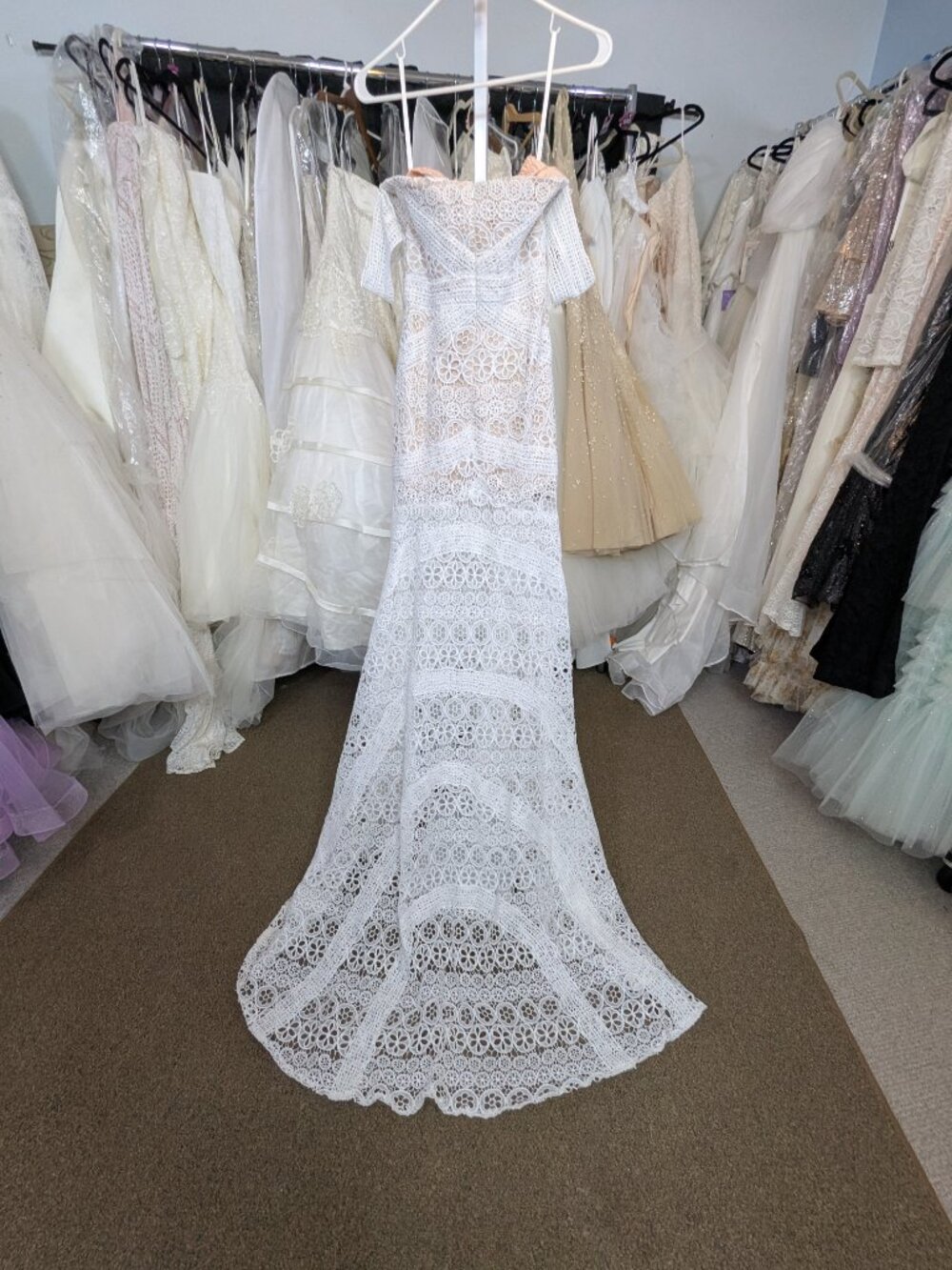 Boho Lace Mermaid Wedding Dress Size 6 Detachable Sleeves NWOT - Picture 6 of 8